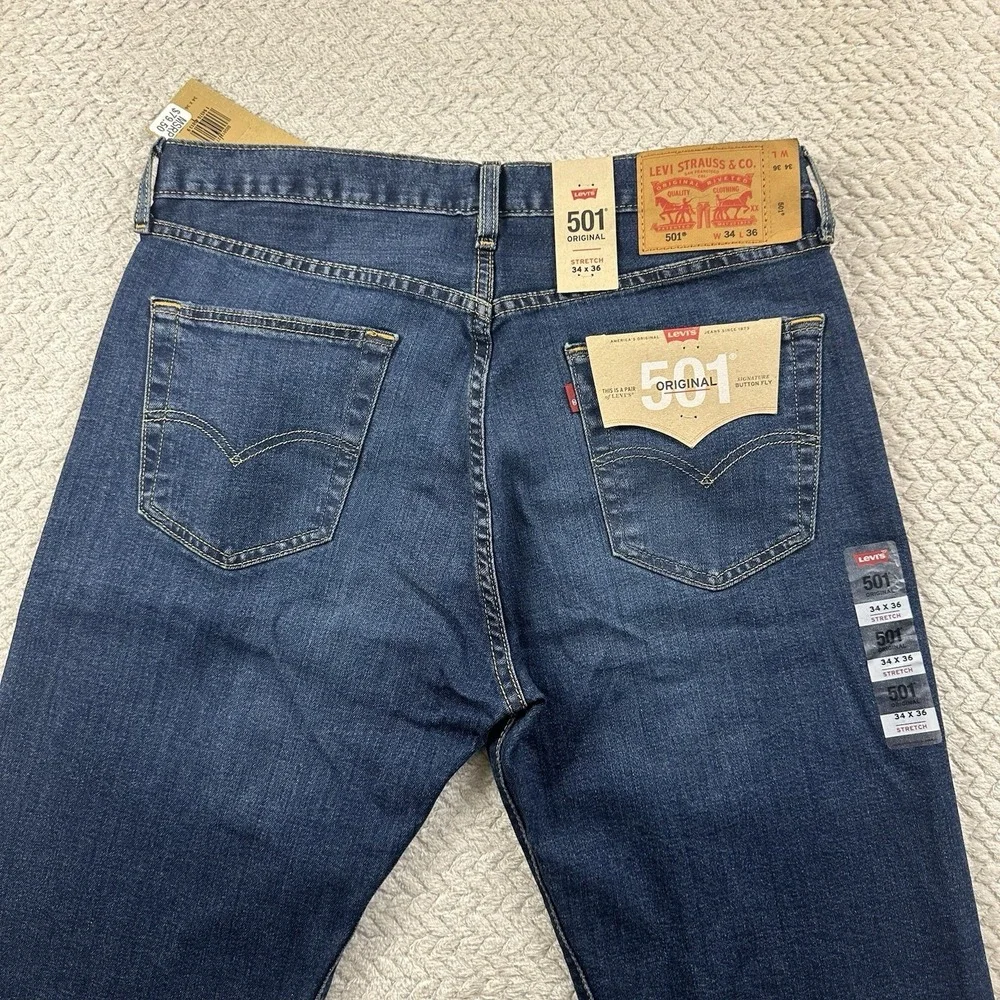 NWT Levis 501 XX Mens 34x36 Button Fly Original Stretch Tall Denim Medium‎ wash